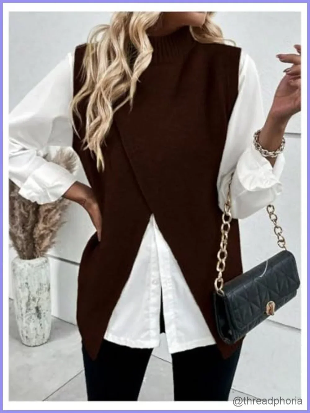 Sweater Vest Mock Neck Sleeveless Asymmetrical Knit Business Casual